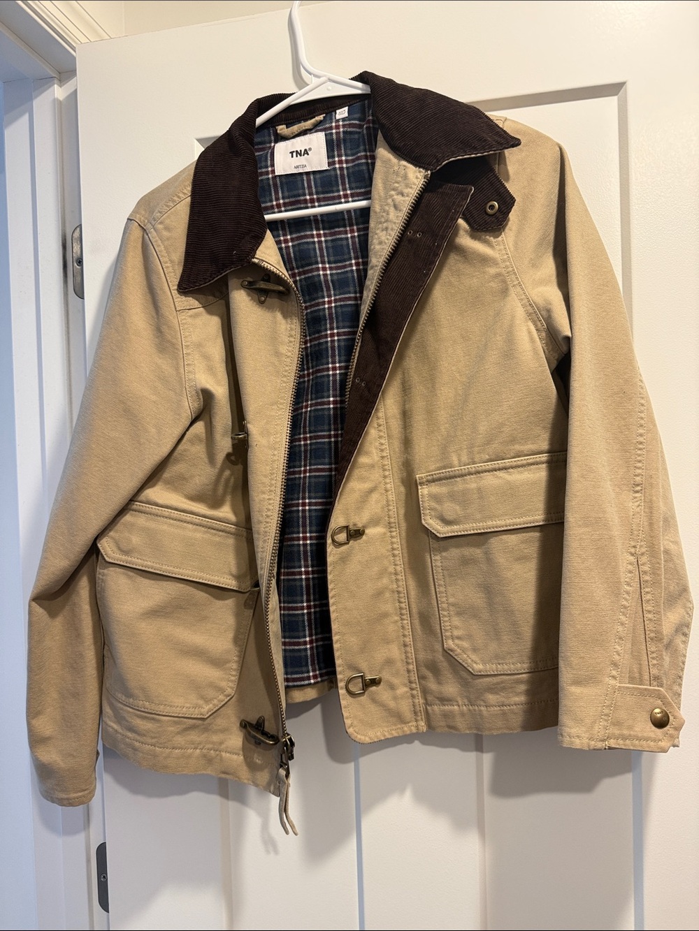 TNA Men's Khaki Field Jacket with Dark Brown Corduroy Collar